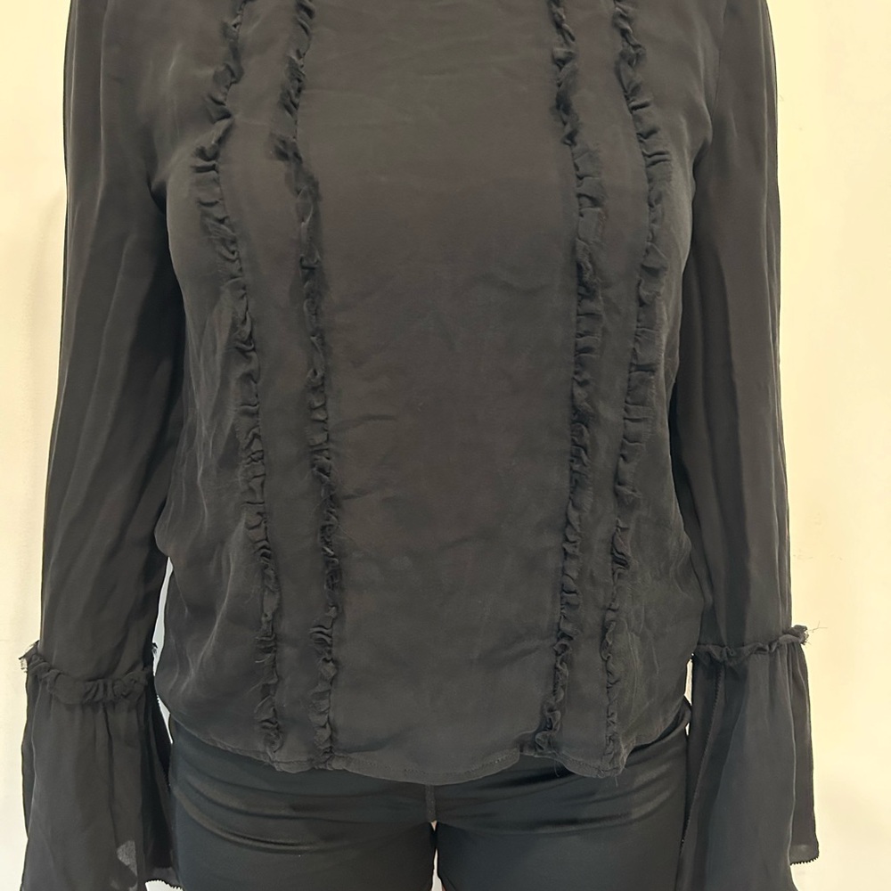 L’agence Black Ruffle Blouse Polyester